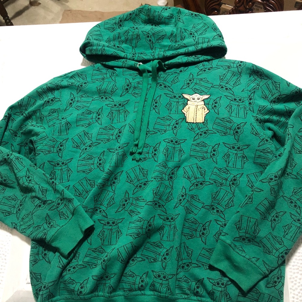 Star Wars Teal Green Grogu Allover Print Hoodie - Youth/Juniors XXL